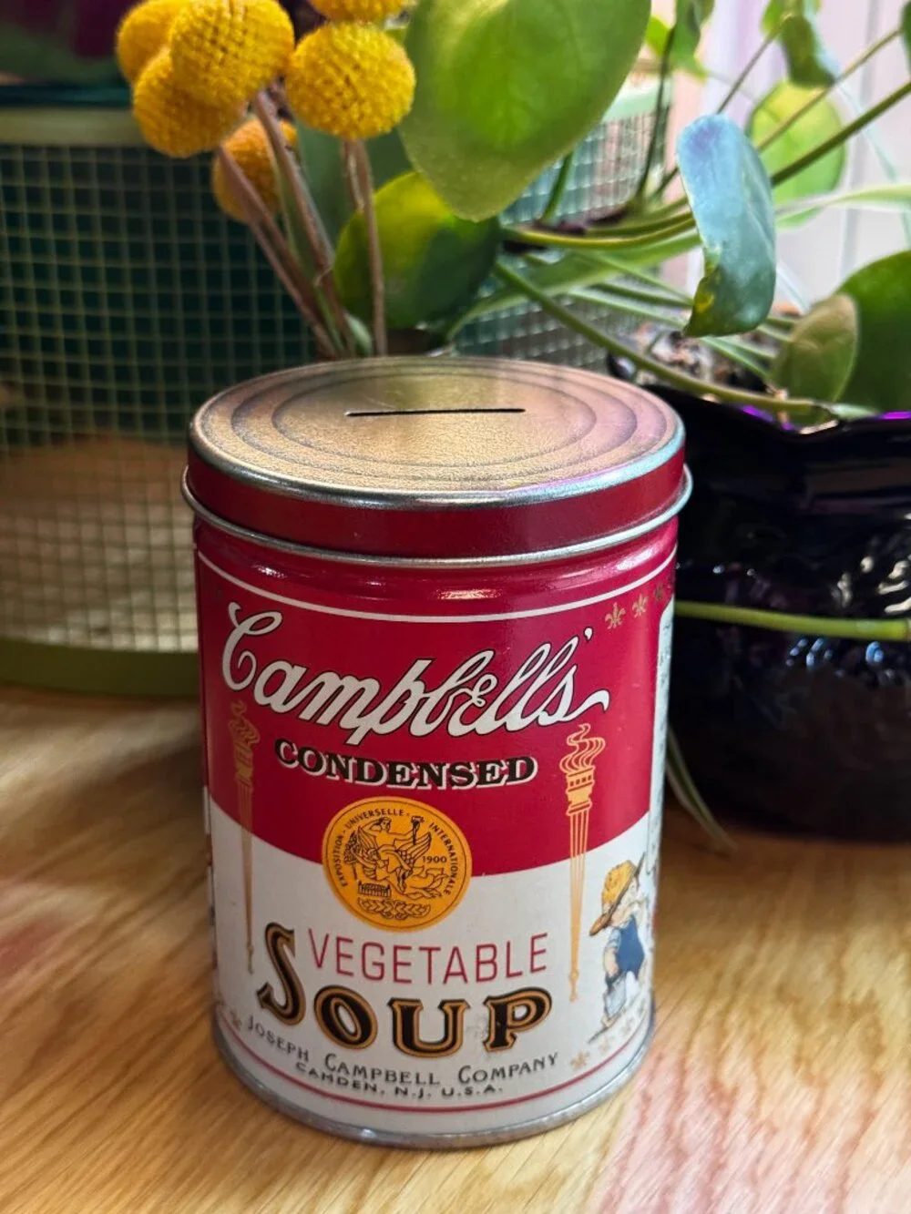 Campbell's Vegetable Soup Tin Canister Bank ft. Campbells Kids Vintage ca. 1997